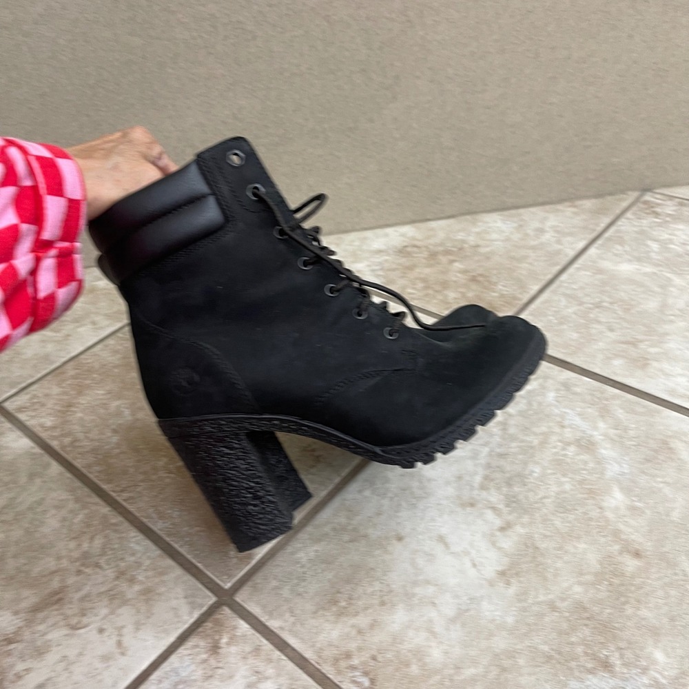 Timberland tillston Black Nubuck Leather Lace Up Block Heel Boots Womens 6.5 - Picture 4 of 10
